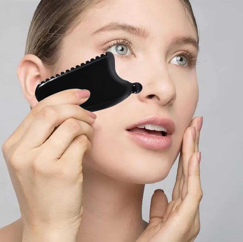 Gua Sha Facial Tools Gua Sha Stone Obsidian Gua Sha Face Stone Massager Gua Sha Facial Tool for Face Double Chin & Jawline, Face Stones Self-Skin Care Face Stone Gua Sha for Women Guasha Stone Black