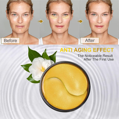 24K Gold under Eye Patches - 60 Pcs Eye Mask Pure Gold Anti-Aging Collagen Hyaluronic Acid under Eye Mask for Removing Dark Circles, Puffiness & Wrinkles Refresh Your Skin