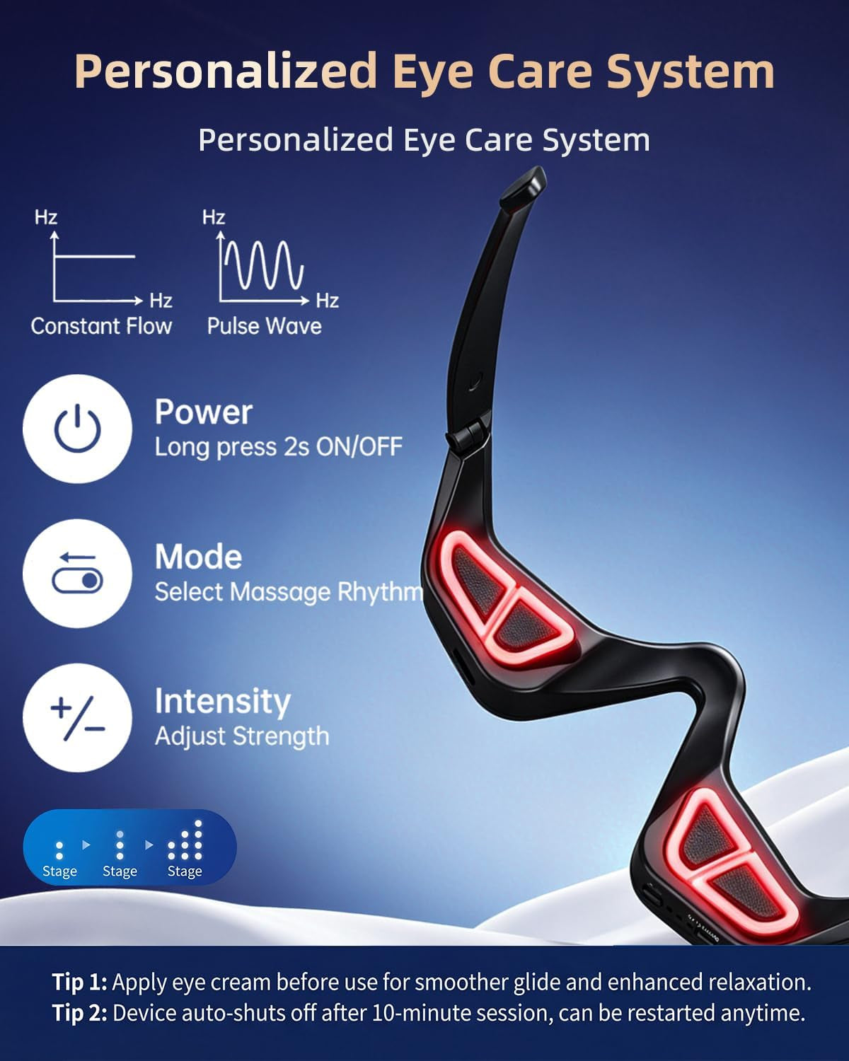 Under Eye Red Light Therapy, 4 Modes Red Light under Eye Therapy Glasses Microcurrent Eye Massager, for Eye Bags Dark Circles Puffiness Wrinkles Fine Lines, Black
